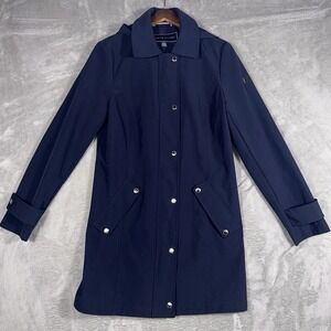 Tommy Hilfiger Women's Long Rain Coat Medium Navy Blue Classic Hooded